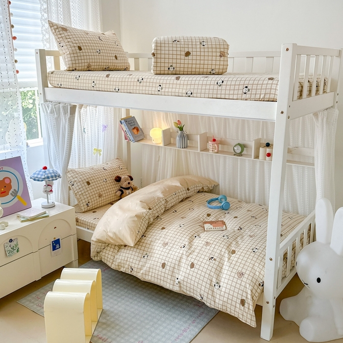 91家纺网 家纺一手货源 找家纺 曼之夏 2025新款全棉纯棉印花学生宿舍上下铺三件套 曲奇小狗