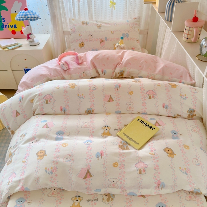 91家纺网 家纺一手货源 找家纺 曼之夏 2025新款全棉纯棉印花学生宿舍上下铺三件套 可爱多