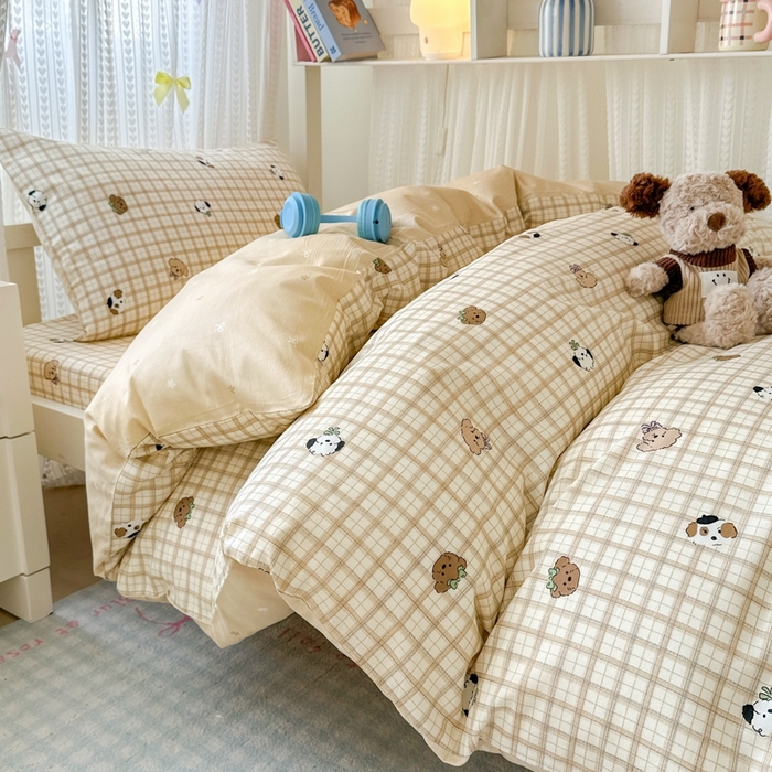 曼之夏 2025新款全棉纯棉印花学生宿舍上下铺三件套 曲奇小狗