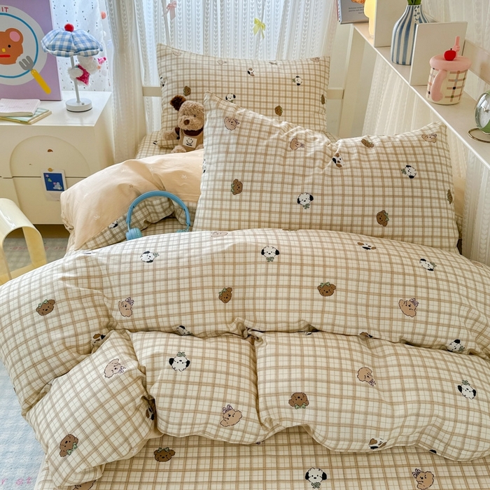 91家纺网 家纺一手货源 找家纺 曼之夏 2025新款全棉纯棉印花学生宿舍上下铺三件套 曲奇小狗