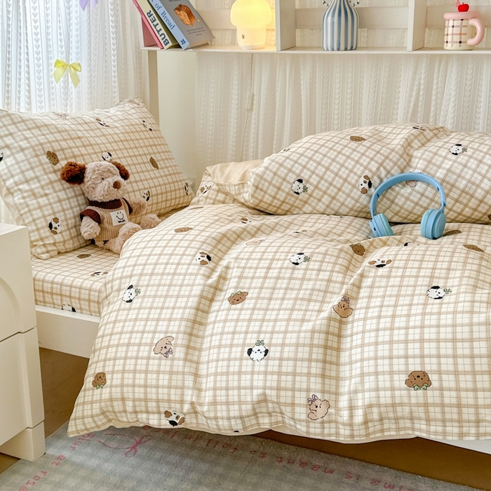 91家纺网 家纺一手货源 找家纺 曼之夏 2025新款全棉纯棉印花学生宿舍上下铺三件套 曲奇小狗