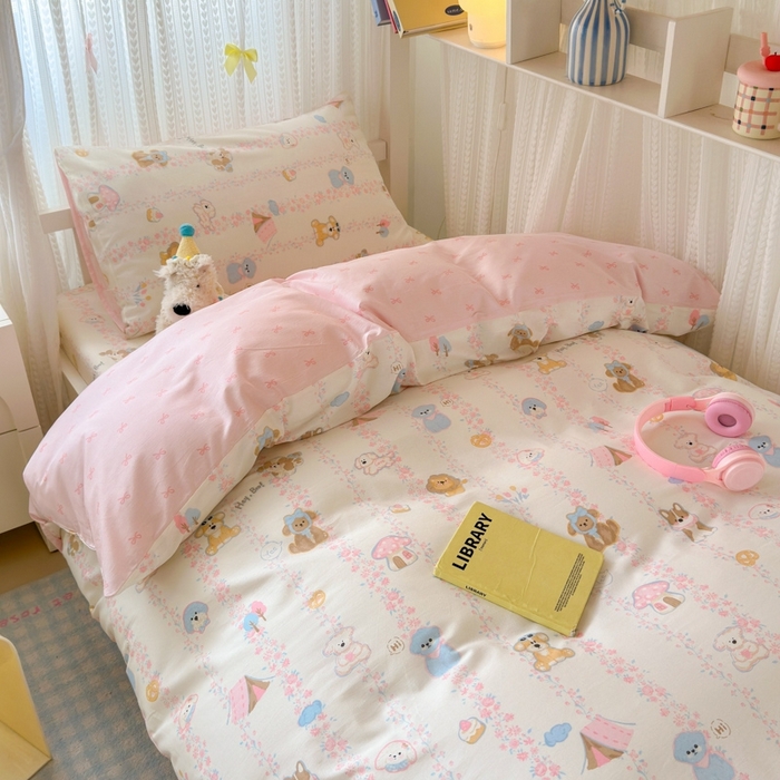 91家纺网 家纺一手货源 找家纺 曼之夏 2025新款全棉纯棉印花学生宿舍上下铺三件套 可爱多