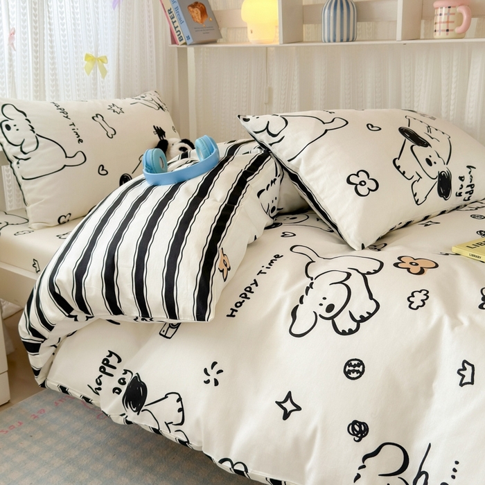 91家纺网 家纺一手货源 找家纺 曼之夏 2025新款全棉纯棉印花学生宿舍上下铺三件套 嗨皮狗