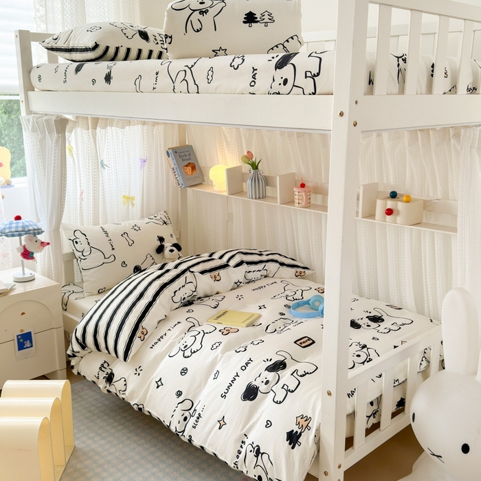 91家纺网 家纺一手货源 找家纺 曼之夏 2025新款全棉纯棉印花学生宿舍上下铺三件套 嗨皮狗