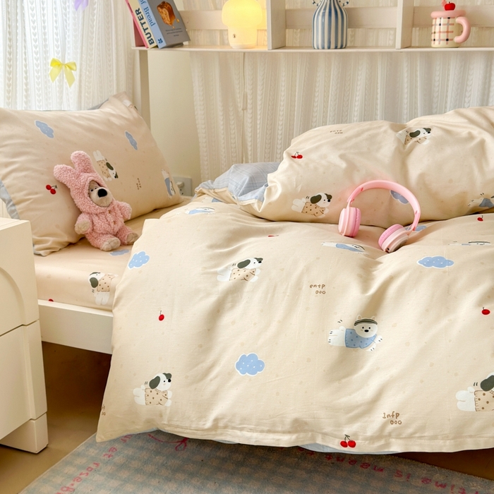 91家纺网 家纺一手货源 找家纺 曼之夏 2025新款全棉纯棉印花学生宿舍上下铺三件套 可可汪