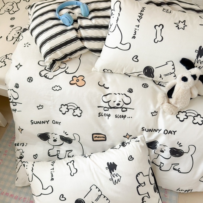 91家纺网 家纺一手货源 找家纺 曼之夏 2025新款全棉纯棉印花学生宿舍上下铺三件套 嗨皮狗