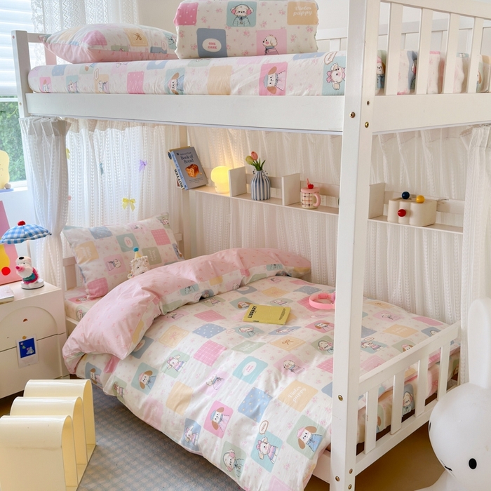 91家纺网 家纺一手货源 找家纺 曼之夏 2025新款全棉纯棉印花学生宿舍上下铺三件套 开心屋