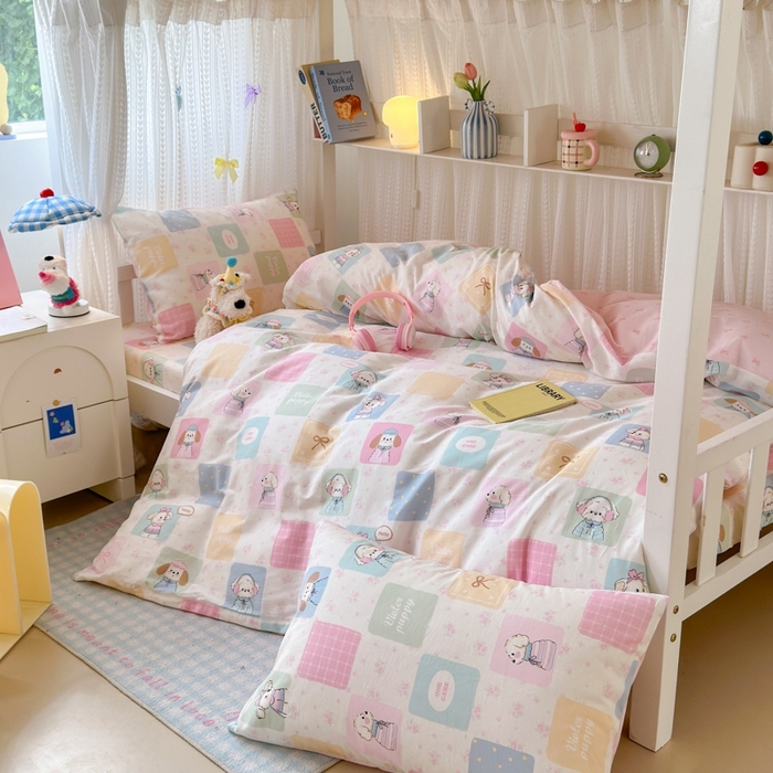 91家纺网 家纺一手货源 找家纺 曼之夏 2025新款全棉纯棉印花学生宿舍上下铺三件套 开心屋