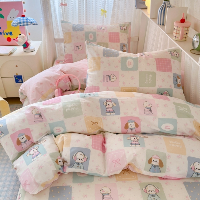 91家纺网 家纺一手货源 找家纺 曼之夏 2025新款全棉纯棉印花学生宿舍上下铺三件套 开心屋