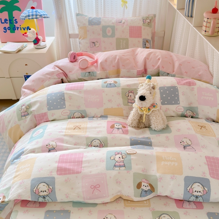 91家纺网 家纺一手货源 找家纺 曼之夏 2025新款全棉纯棉印花学生宿舍上下铺三件套 开心屋