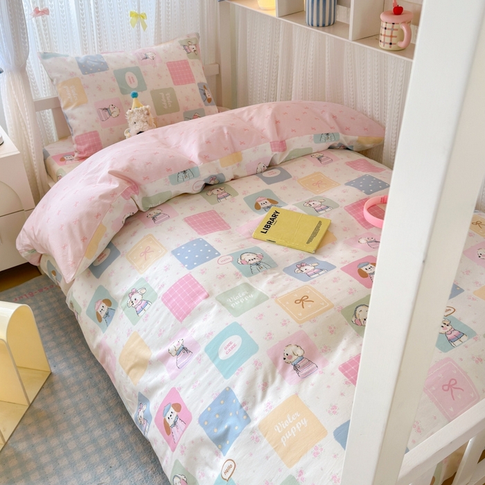 91家纺网 家纺一手货源 找家纺 曼之夏 2025新款全棉纯棉印花学生宿舍上下铺三件套 开心屋