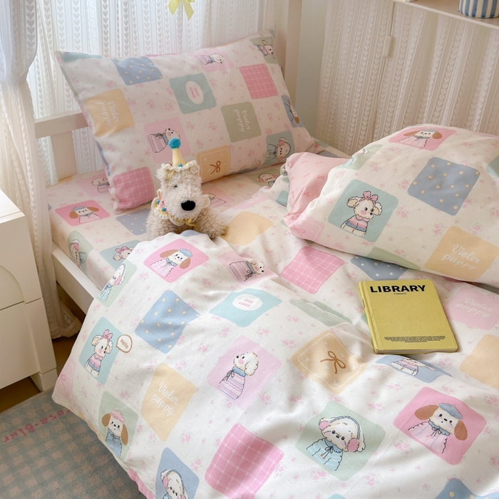 91家纺网 家纺一手货源 找家纺 曼之夏 2025新款全棉纯棉印花学生宿舍上下铺三件套 开心屋