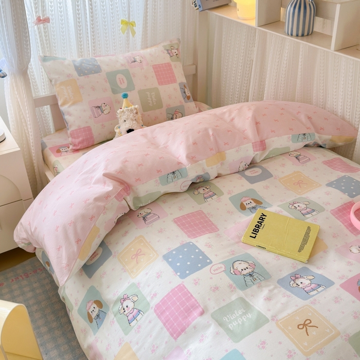 91家纺网 家纺一手货源 找家纺 曼之夏 2025新款全棉纯棉印花学生宿舍上下铺三件套 开心屋