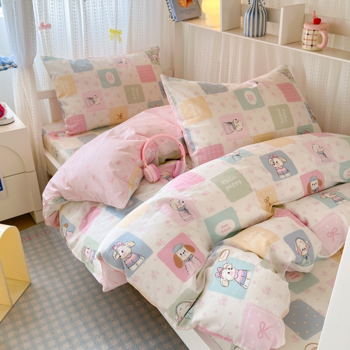 91家纺网 家纺一手货源 找家纺 曼之夏 2025新款全棉纯棉印花学生宿舍上下铺三件套 开心屋