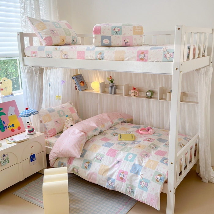 91家纺网 家纺一手货源 找家纺 曼之夏 2025新款全棉纯棉印花学生宿舍上下铺三件套 开心屋