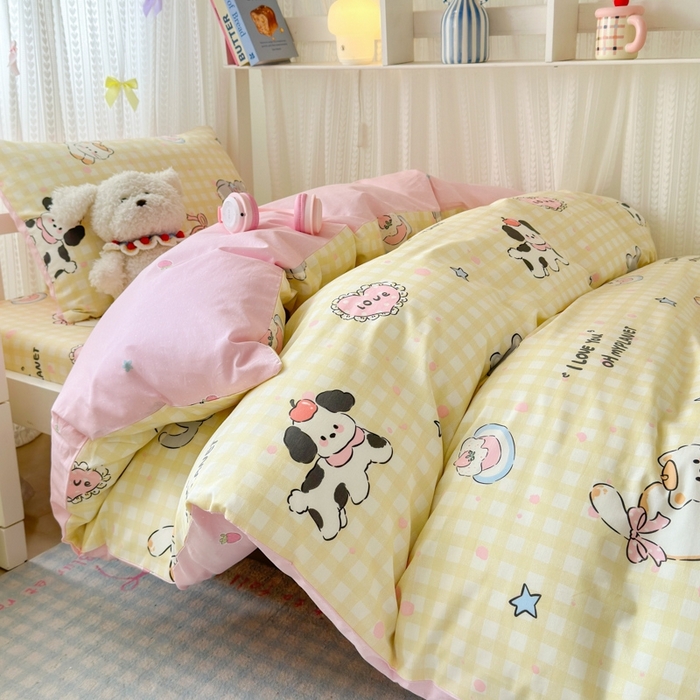 曼之夏 2025新款全棉纯棉印花学生宿舍上下铺三件套 格子猫