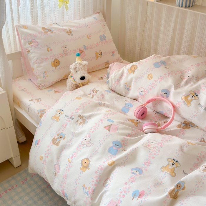 91家纺网 家纺一手货源 找家纺 曼之夏 2025新款全棉纯棉印花学生宿舍上下铺三件套 可爱多