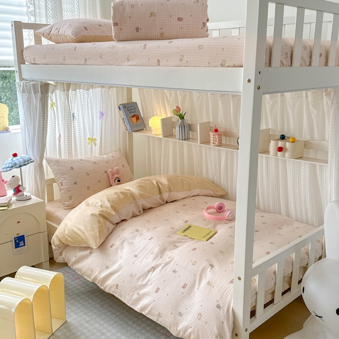 91家纺网 家纺一手货源 找家纺 曼之夏 2025新款全棉纯棉印花学生宿舍上下铺三件套 泡芙小象