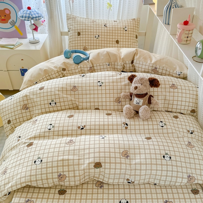 91家纺网 家纺一手货源 找家纺 曼之夏 2025新款全棉纯棉印花学生宿舍上下铺三件套 曲奇小狗