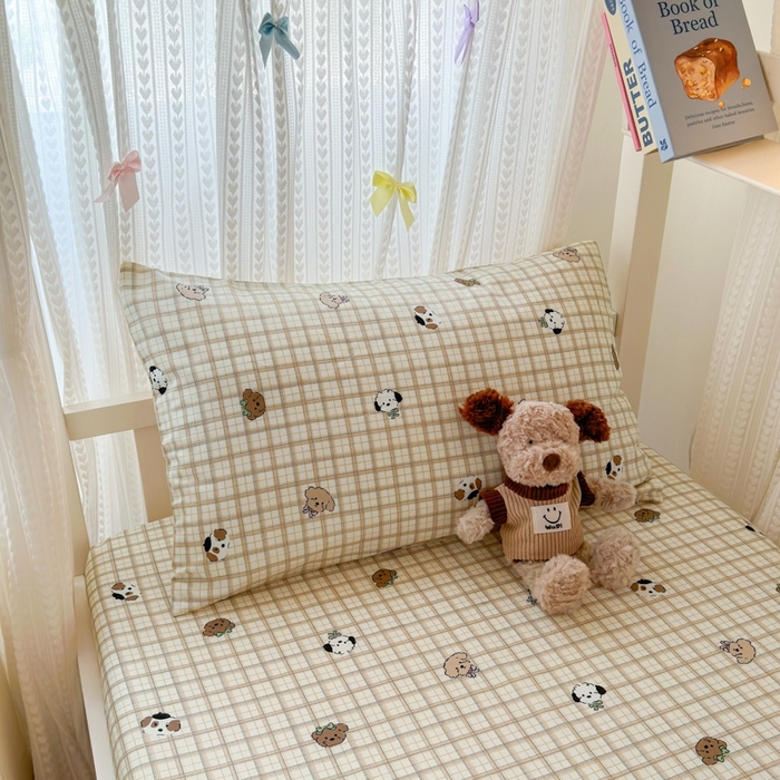 91家纺网 家纺一手货源 找家纺 曼之夏 2025新款全棉纯棉印花学生宿舍上下铺三件套 曲奇小狗