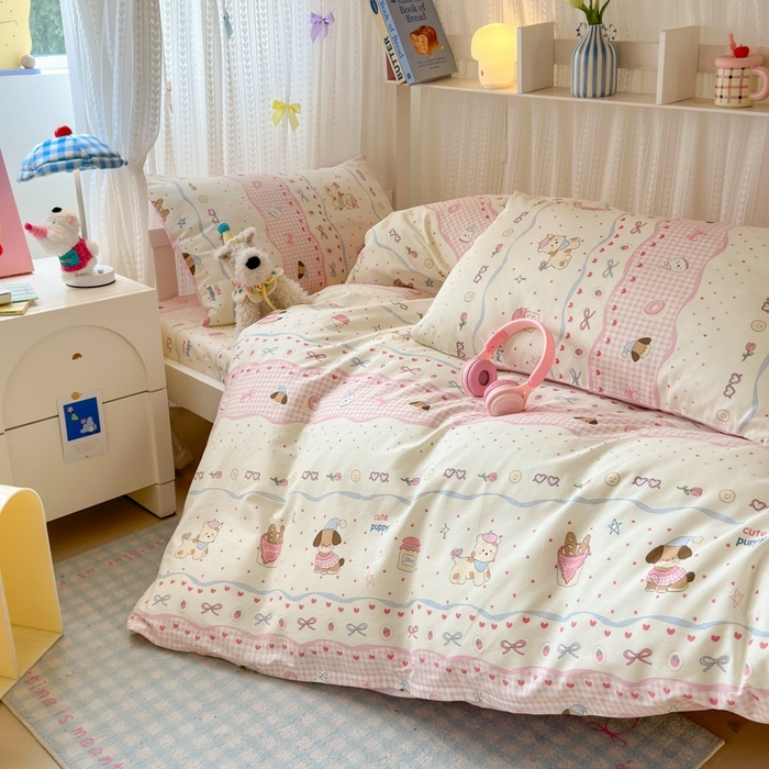 91家纺网 家纺一手货源 找家纺 曼之夏 2025新款全棉纯棉印花学生宿舍上下铺三件套 甜甜圈