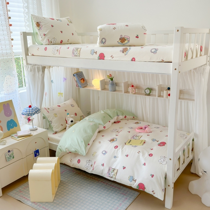 91家纺网 家纺一手货源 找家纺 曼之夏 2025新款全棉纯棉印花学生宿舍上下铺三件套 童画