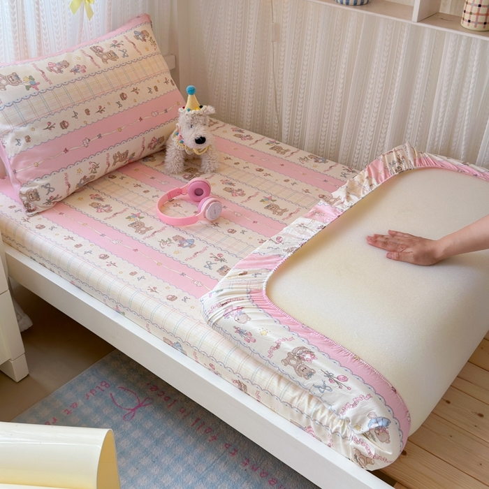 91家纺网 家纺一手货源 找家纺 （总）曼之夏 2025新款全棉纯棉印花学生宿舍上下铺单床笠床笠单件单品床笠