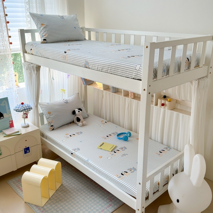 91家纺网 家纺一手货源 找家纺 曼之夏 2025新款全棉纯棉印花学生宿舍上下铺单床笠床笠单件单品床笠 小狗日记