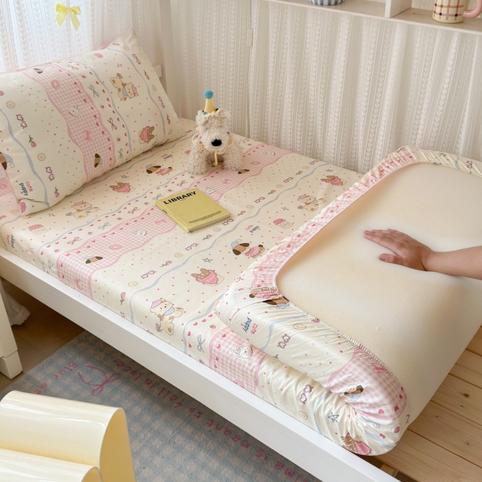 91家纺网 家纺一手货源 找家纺 （总）曼之夏 2025新款全棉纯棉印花学生宿舍上下铺单床笠床笠单件单品床笠