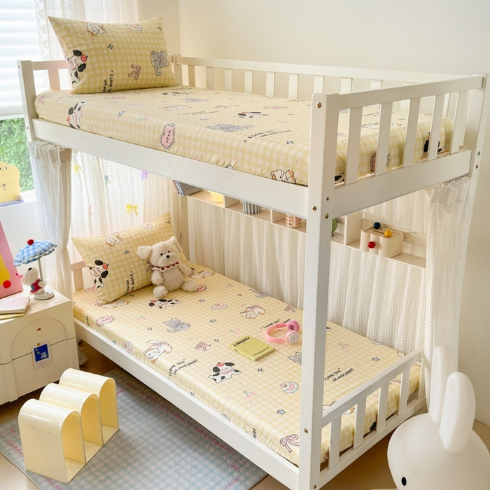 91家纺网 家纺一手货源 找家纺 曼之夏 2025新款全棉纯棉印花学生宿舍上下铺单床笠床笠单件单品床笠 格子猫