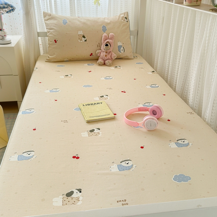 91家纺网 家纺一手货源 找家纺 曼之夏 2025新款全棉纯棉印花学生宿舍上下铺单床笠床笠单件单品床笠 可可汪