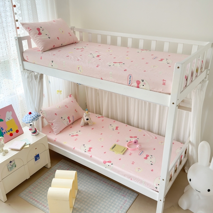 91家纺网 家纺一手货源 找家纺 曼之夏 2025新款全棉纯棉印花学生宿舍上下铺单床笠床笠单件单品床笠 甜心猫咪