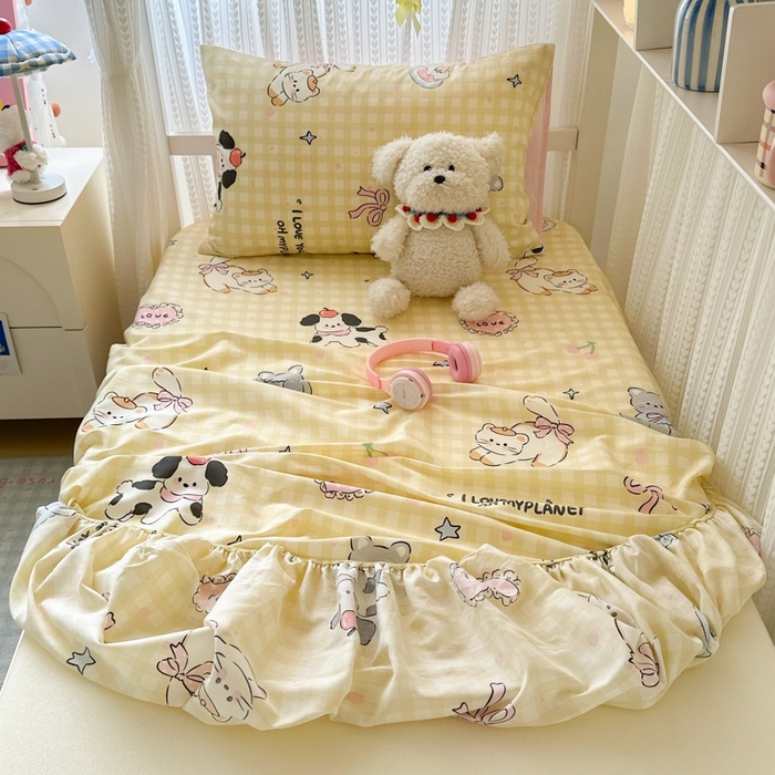 91家纺网 家纺一手货源 找家纺 曼之夏 2025新款全棉纯棉印花学生宿舍上下铺单床笠床笠单件单品床笠 格子猫