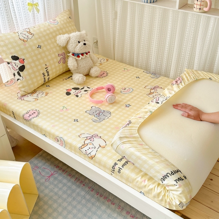 曼之夏 2025新款全棉纯棉印花学生宿舍上下铺单床笠床笠单件单品床笠 格子猫