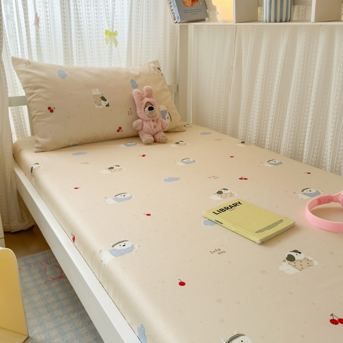 91家纺网 家纺一手货源 找家纺 曼之夏 2025新款全棉纯棉印花学生宿舍上下铺单床笠床笠单件单品床笠 可可汪