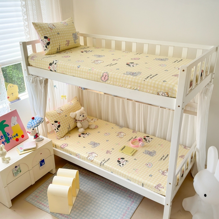 91家纺网 家纺一手货源 找家纺 曼之夏 2025新款全棉纯棉印花学生宿舍上下铺单床笠床笠单件单品床笠 格子猫