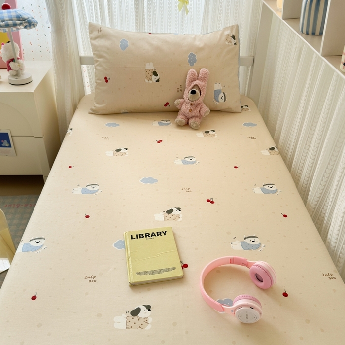 91家纺网 家纺一手货源 找家纺 曼之夏 2025新款全棉纯棉印花学生宿舍上下铺单床笠床笠单件单品床笠 可可汪