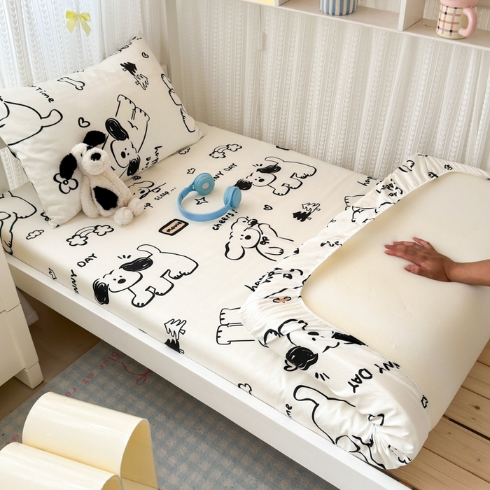 曼之夏 2025新款全棉纯棉印花学生宿舍上下铺单床笠床笠单件单品床笠 嗨皮狗