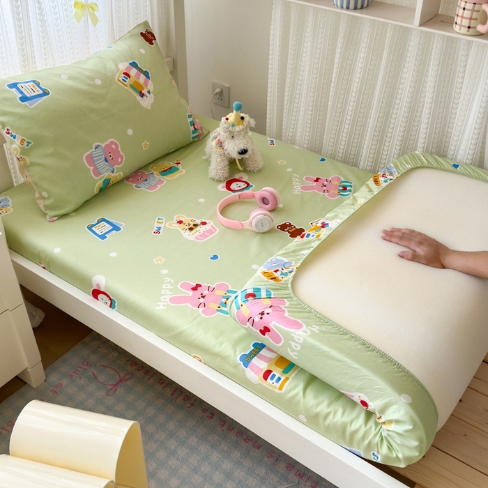 91家纺网 家纺一手货源 找家纺 （总）曼之夏 2025新款全棉纯棉印花学生宿舍上下铺单床笠床笠单件单品床笠