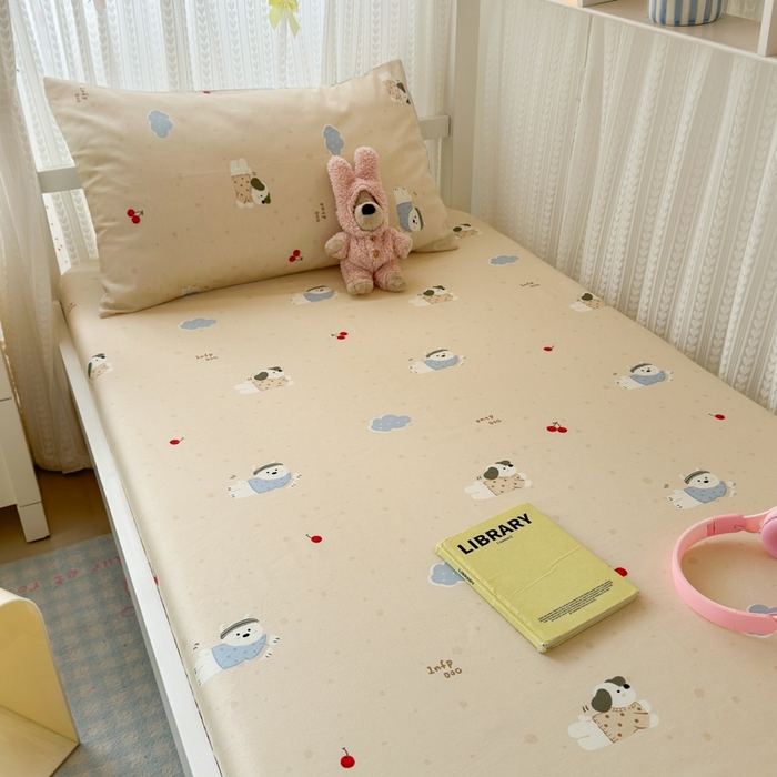 91家纺网 家纺一手货源 找家纺 曼之夏 2025新款全棉纯棉印花学生宿舍上下铺单床笠床笠单件单品床笠 可可汪