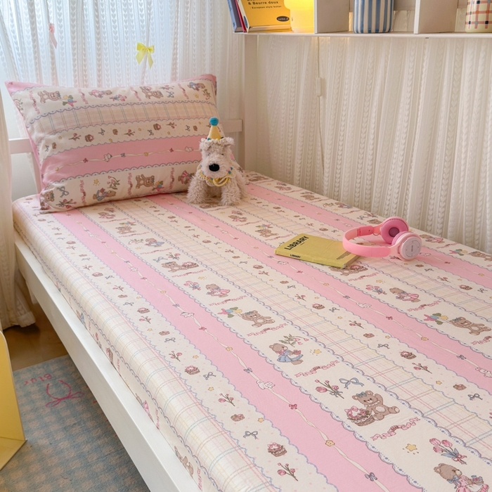 91家纺网 家纺一手货源 找家纺 （总）曼之夏 2025新款全棉纯棉印花学生宿舍上下铺单床笠床笠单件单品床笠