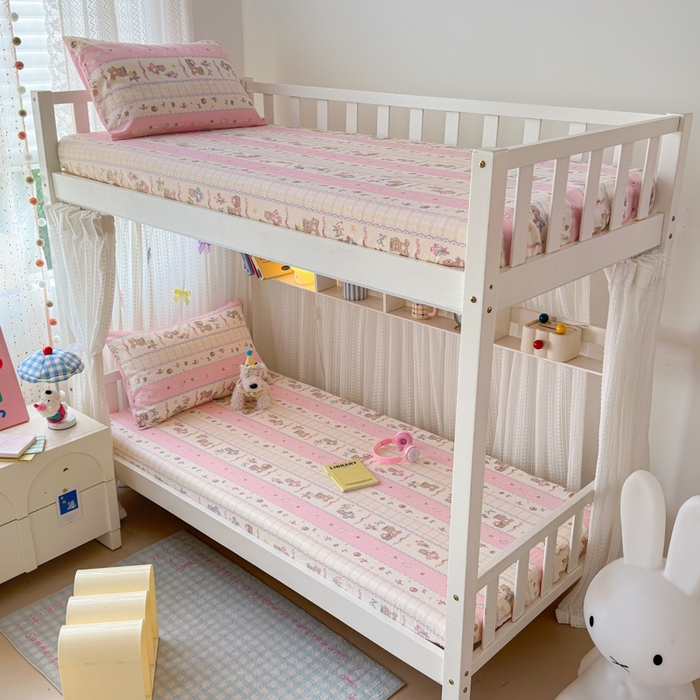 91家纺网 家纺一手货源 找家纺 （总）曼之夏 2025新款全棉纯棉印花学生宿舍上下铺单床笠床笠单件单品床笠