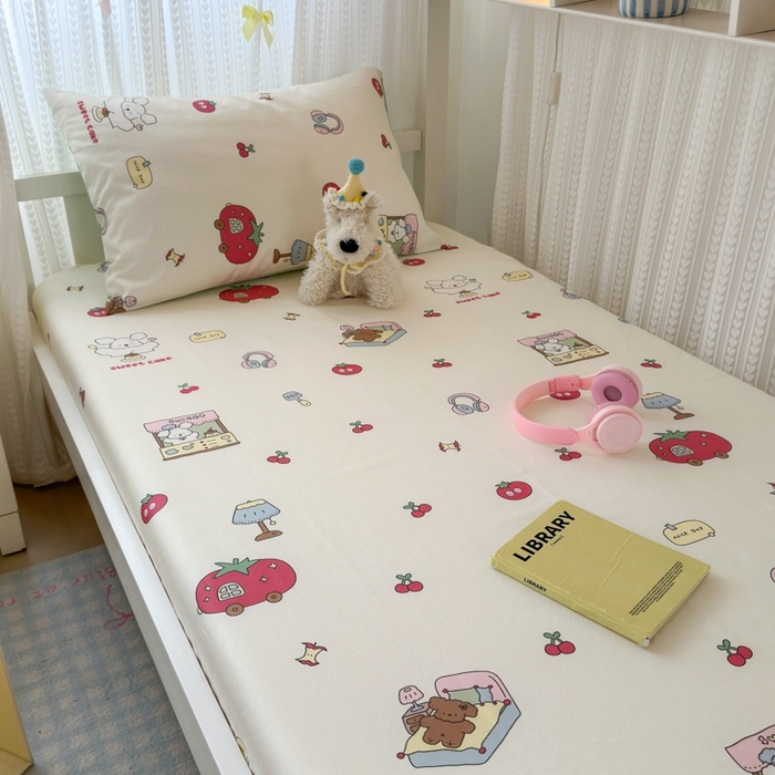 91家纺网 家纺一手货源 找家纺 曼之夏 2025新款全棉纯棉印花学生宿舍上下铺单床笠床笠单件单品床笠 童画