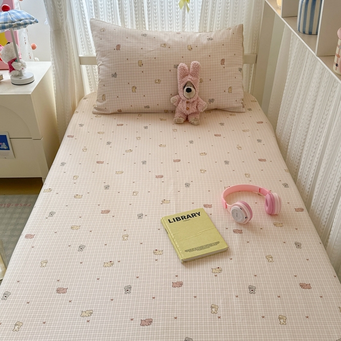 91家纺网 家纺一手货源 找家纺 曼之夏 2025新款全棉纯棉印花学生宿舍上下铺单床笠床笠单件单品床笠 泡芙小象