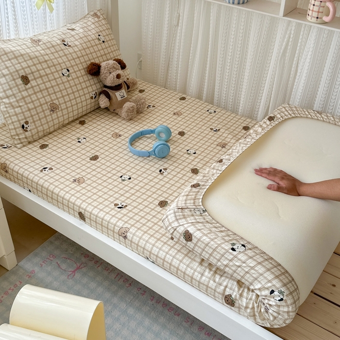 曼之夏 2025新款全棉纯棉印花学生宿舍上下铺单床笠床笠单件单品床笠 曲奇小狗