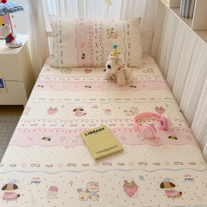 91家纺网 家纺一手货源 找家纺 曼之夏 2025新款全棉纯棉印花学生宿舍上下铺单床笠床笠单件单品床笠 甜甜圈