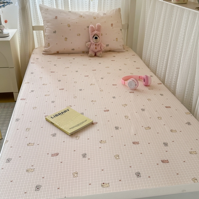 91家纺网 家纺一手货源 找家纺 曼之夏 2025新款全棉纯棉印花学生宿舍上下铺单床笠床笠单件单品床笠 泡芙小象