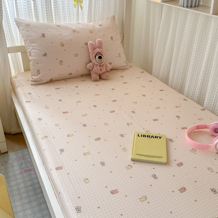 91家纺网 家纺一手货源 找家纺 曼之夏 2025新款全棉纯棉印花学生宿舍上下铺单床笠床笠单件单品床笠 泡芙小象