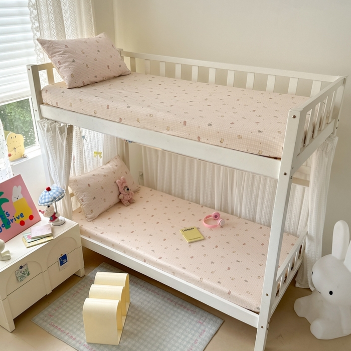 91家纺网 家纺一手货源 找家纺 曼之夏 2025新款全棉纯棉印花学生宿舍上下铺单床笠床笠单件单品床笠 泡芙小象