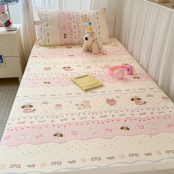 91家纺网 家纺一手货源 找家纺 曼之夏 2025新款全棉纯棉印花学生宿舍上下铺单床笠床笠单件单品床笠 甜甜圈